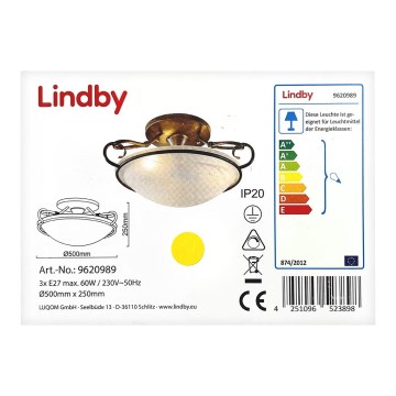 Lindby - Plafon RANDO 3xE27/60W/230V