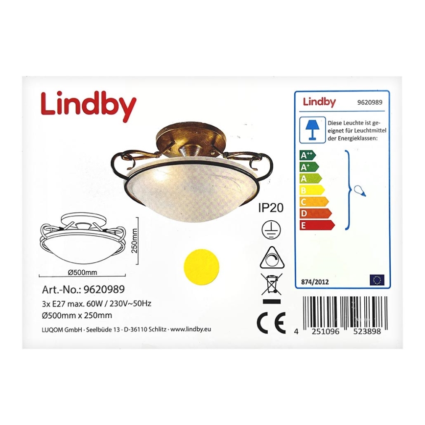 Lindby - Plafon RANDO 3xE27/60W/230V