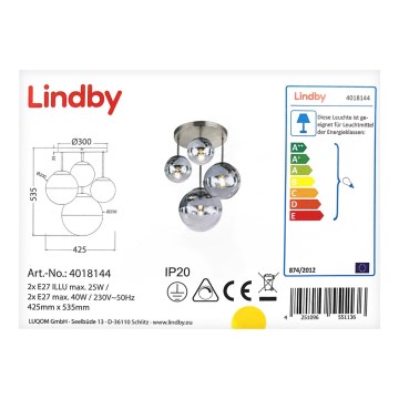 Lindby - Plafon RAVENA 2xE27/40W/230V + 2xE27/25W/230V