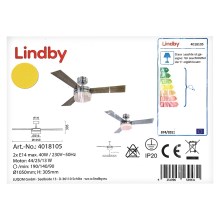 Lindby - Wentylator sufitowy ALVIN 2xE14/40W/230V + pilot