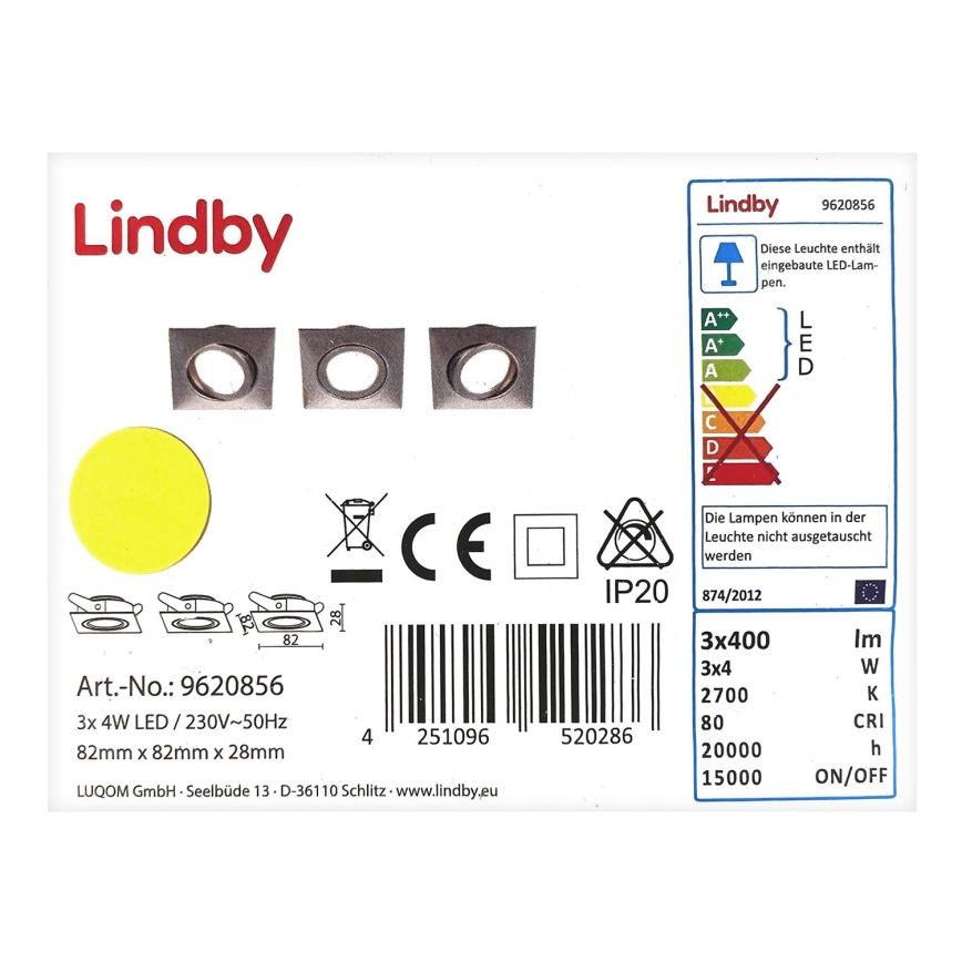 Lindby - ZESTAW 3x LED Oprawa wpuszczana ANDREJ LED/4W/230V