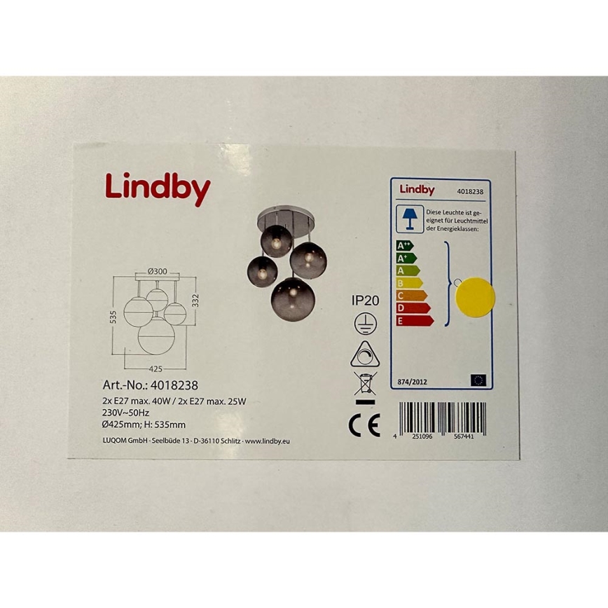 Lindby - Żyrandol na drążku ROBYN 2xE27/40W/230V + 2xE27/25W/230V