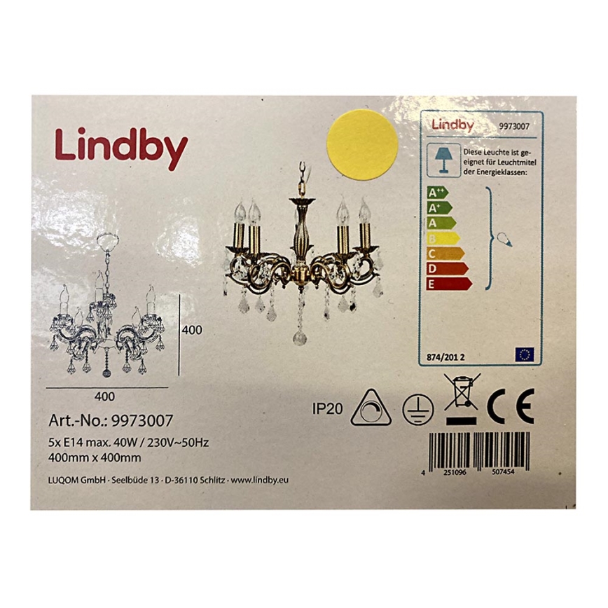 Lindby - Żyrandol na łańcuchu KORA 5xE14/40W/230V