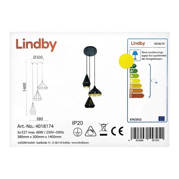 Lindby - Żyrandol na lince 3xE27/60W/230V