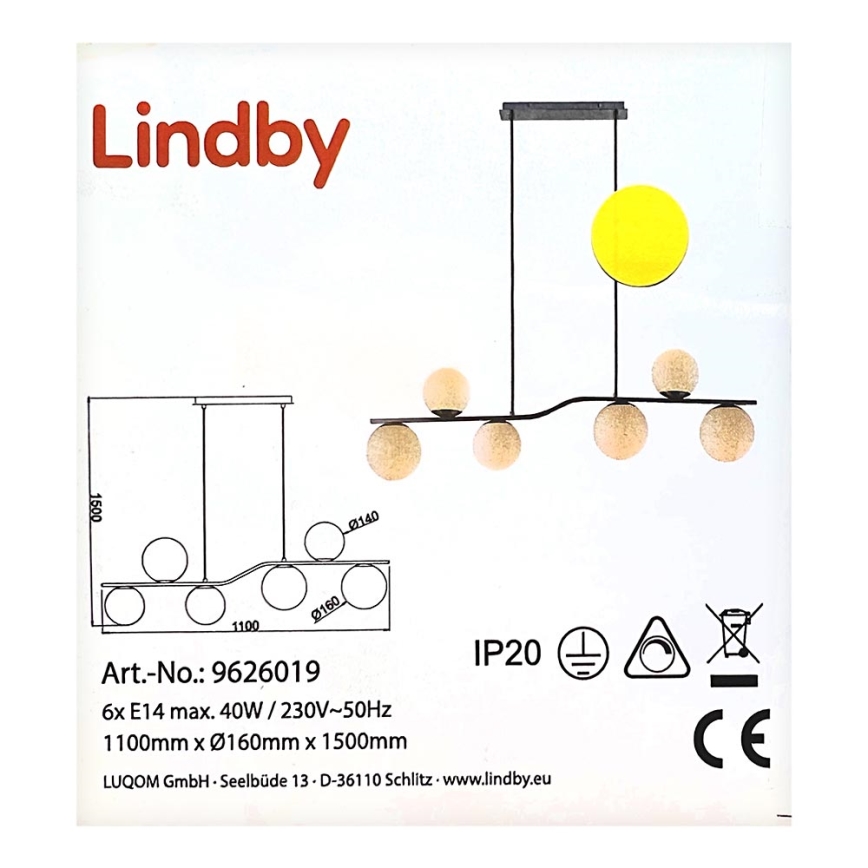 Lindby - Żyrandol na lince AVALYN 6xE14/40W/230V