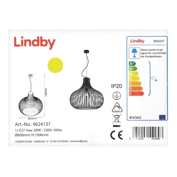 Lindby - Żyrandol na lince FRANCES 1xE27/60W/230V