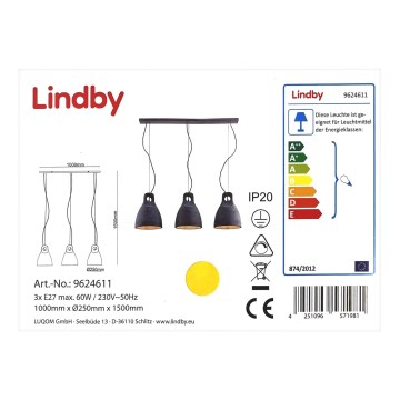 Lindby - Żyrandol na lince IBU 3xE27/60W/230V