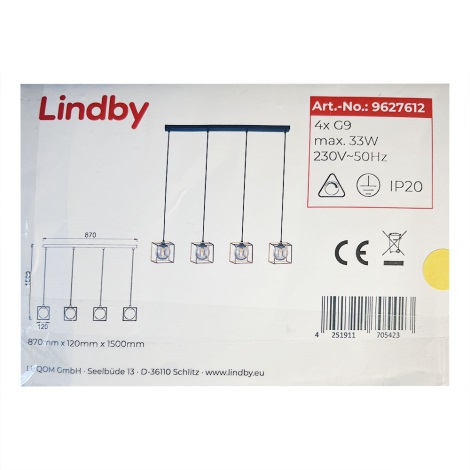 Lindby - Żyrandol na lince JOSIPA 4xG9/33W/230V