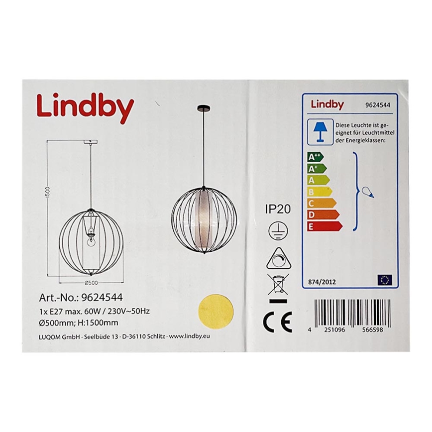 Lindby - Żyrandol na lince KORIKO 1xE27/60W/230V