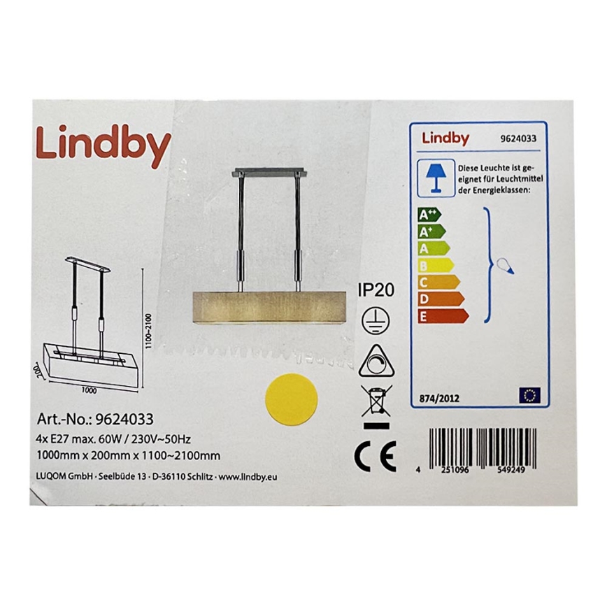 Lindby - Żyrandol na lince MARIAT 4xE27/60W/230V