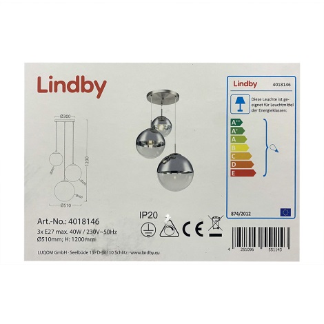 Lindby - Żyrandol na lince RAVENA 3xE27/40W/230V