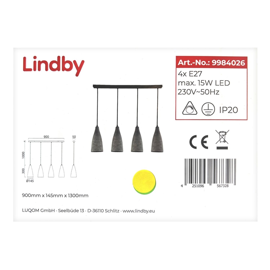 Lindby - Żyrandol na lince SANNE 4xE27/15W/230V