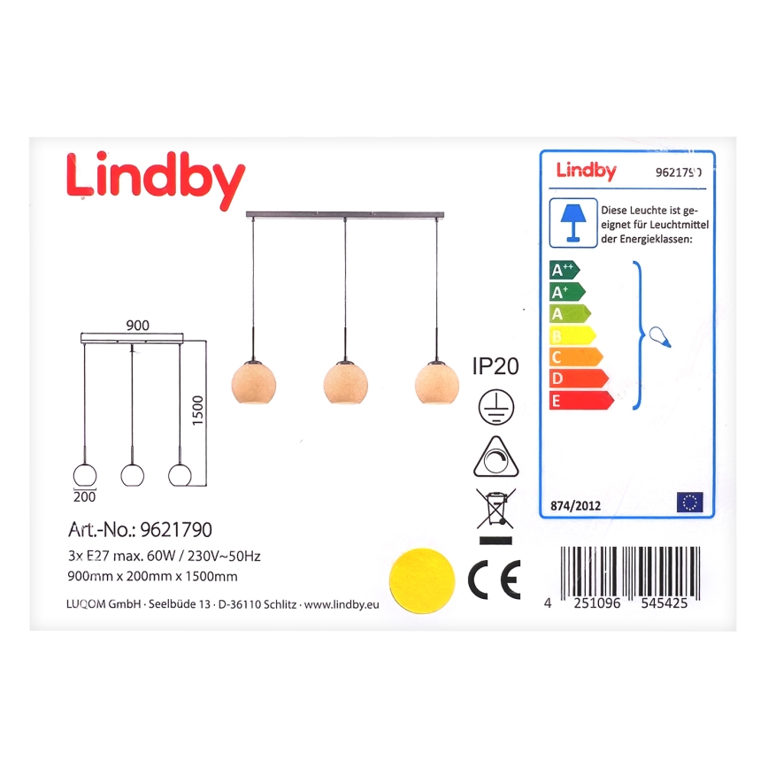 Lindby - Żyrandol na lince SOFIAN 3xE27/60W/230V