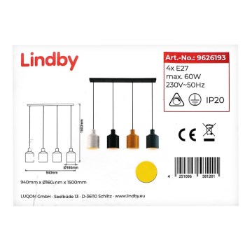Lindby - Żyrandol na lince TIRANE 4xE27/60W/230V