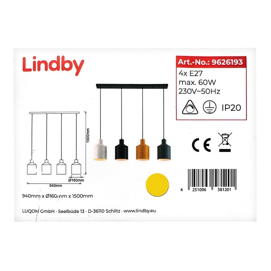Lindby - Żyrandol na lince TIRANE 4xE27/60W/230V