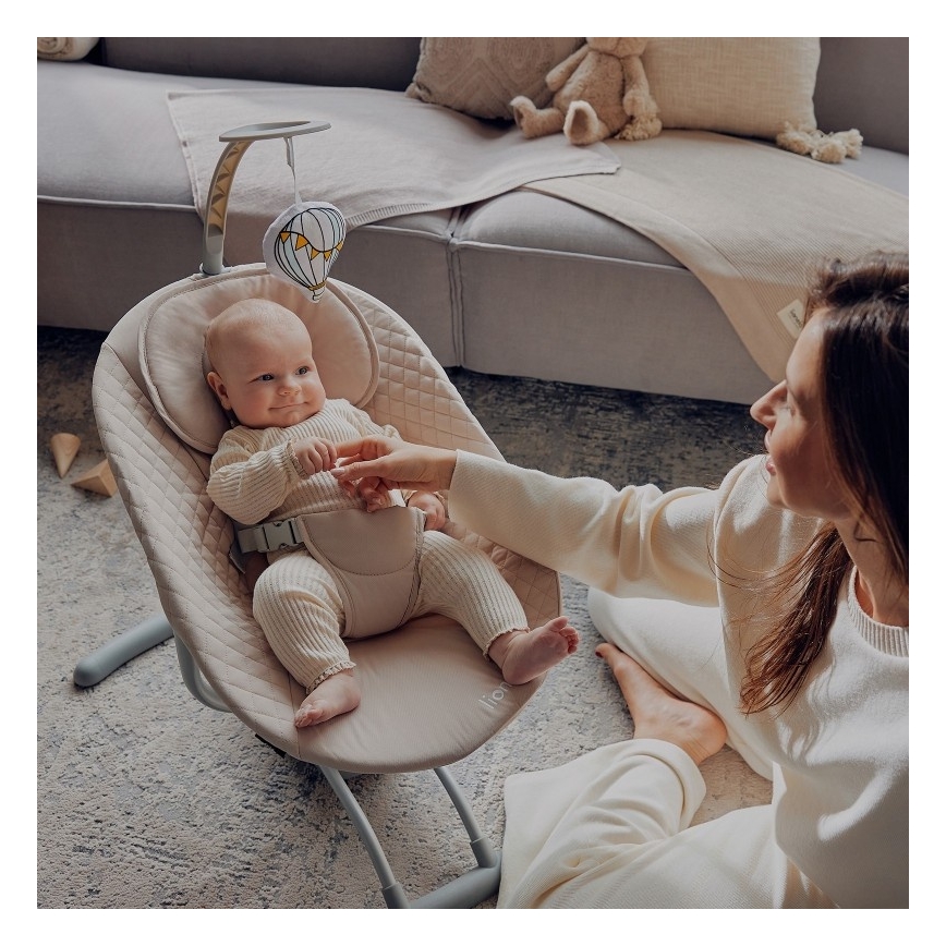 Lionelo - Bujaczek dla dzieci z melodią RIO 4xC Beżowy Latte + zdalne sterowanie