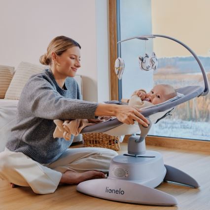 Lionelo - Bujaczek dziecięcy z melodią MELL Grey Stone 4xAA + pilot zdalnego sterowania