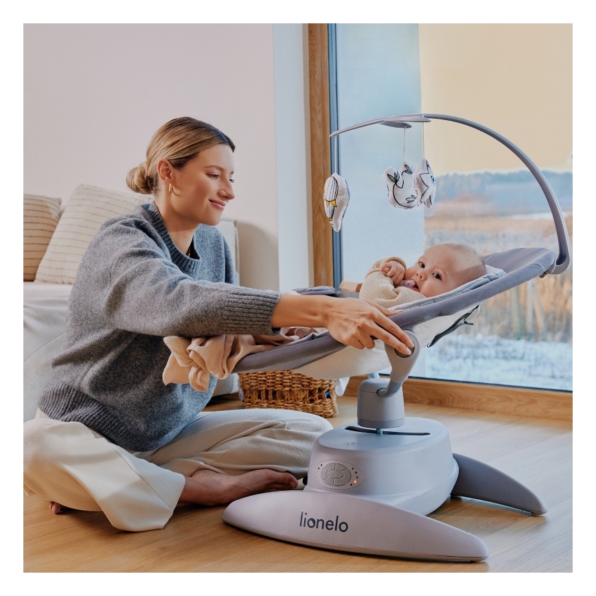 Lionelo - Bujaczek dziecięcy z melodią MELL Grey Stone 4xAA + pilot zdalnego sterowania