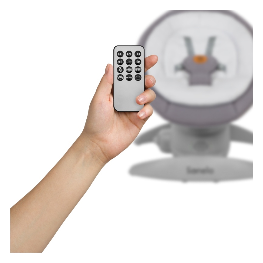 Lionelo - Bujaczek dziecięcy z melodią MELL Grey Stone 4xAA + pilot zdalnego sterowania