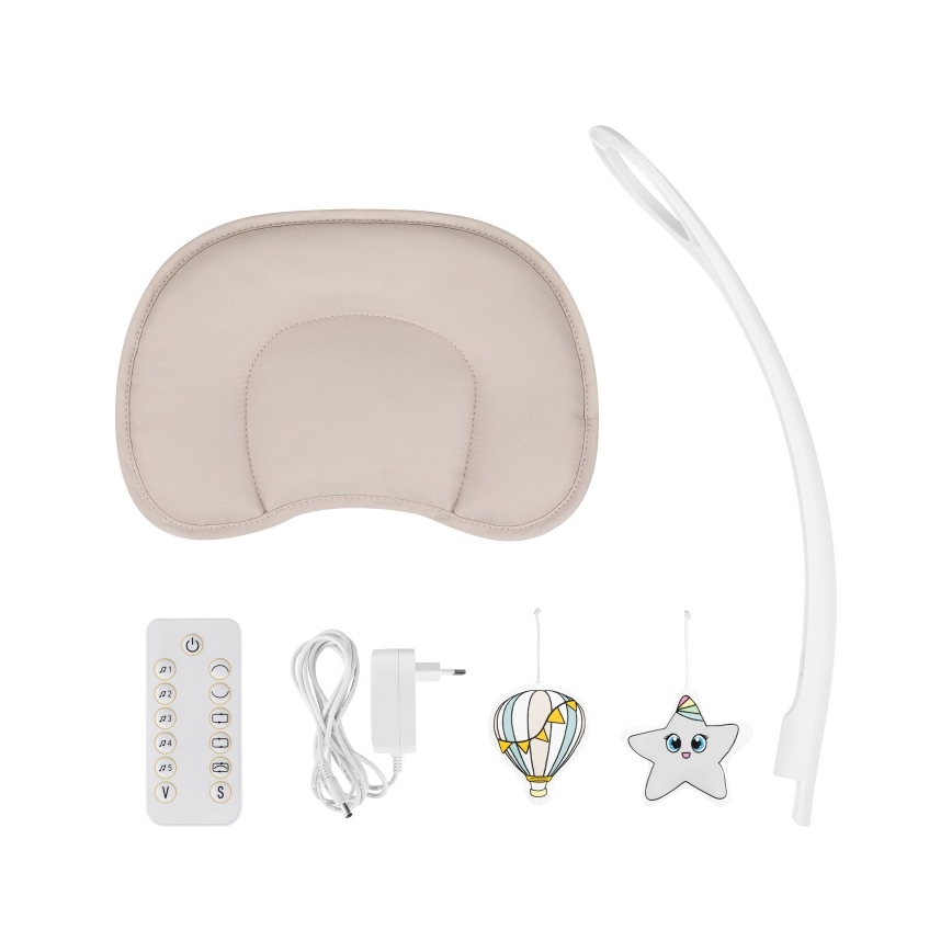 Lionelo - Bujaczek dziecięcy z melodią OLIVIA Beżowy Naturalny + pilot zdalnego sterowania