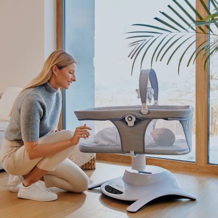 Lionelo - Huśtawka dziecięca z melodią 2 w 1 BELLA 4xAA Szary beton + pilot zdalnego sterowania