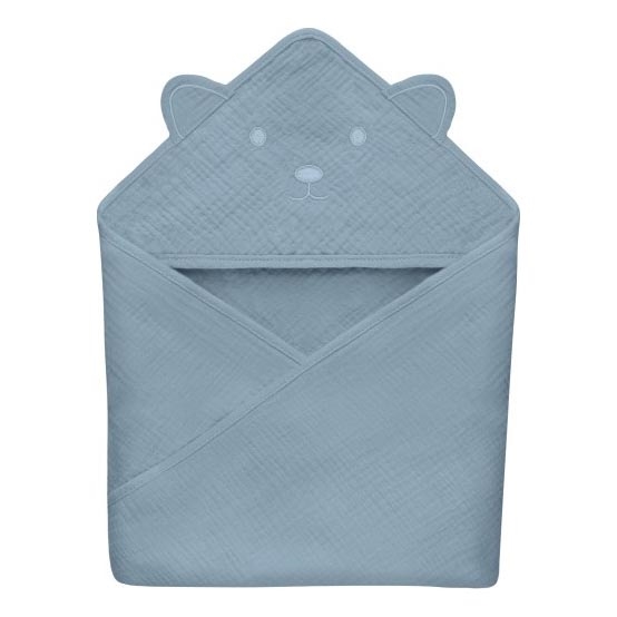 Lionelo - Dziecięcy ręcznik kąpielowy z kapturem MUSLIN HOODED TOWEL Grey Sky