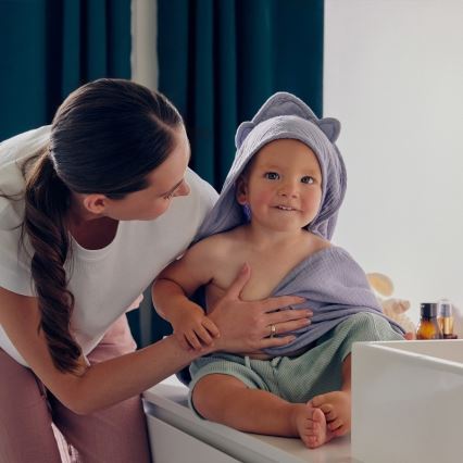 Lionelo - Dziecięcy ręcznik kąpielowy z kapturem MUSLIN HOODED TOWEL Grey Sky