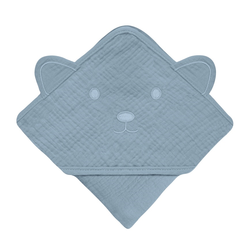 Lionelo - Dziecięcy ręcznik kąpielowy z kapturem MUSLIN HOODED TOWEL Grey Sky