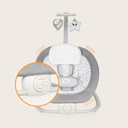 Lionelo - Dziecięcy wibrujący bujaczek z melodią PASCAL 2xAA szary