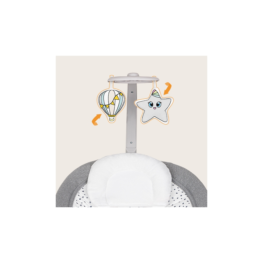 Lionelo - Dziecięcy wibrujący bujaczek z melodią PASCAL 2xAA szary