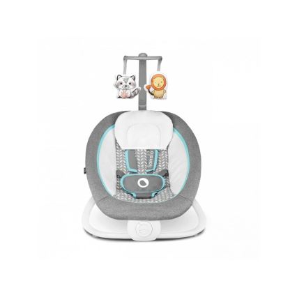 Lionelo - Dziecięcy wibrujący bujaczek z melodią PASCAL 2xAA szary/turkusowy