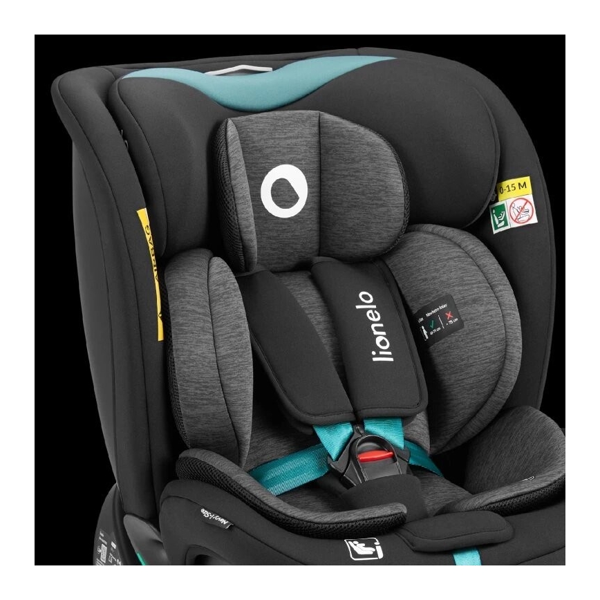 Lionelo - Fotelik samochodowy z bazą obrotową NAVY i-Size 40-150 cm czarny/turkusowy