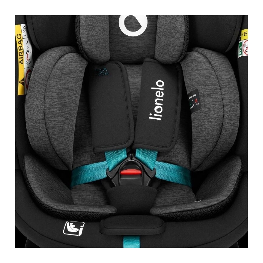 Lionelo - Fotelik samochodowy z bazą obrotową NAVY i-Size 40-150 cm czarny/turkusowy