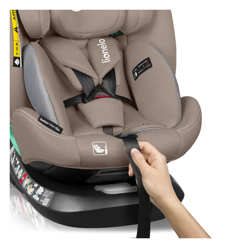 Lionelo - Obrotowy fotelik samochodowy z bazą BASTIAAN ONE i-Size 40-150 cm piaskowy beż