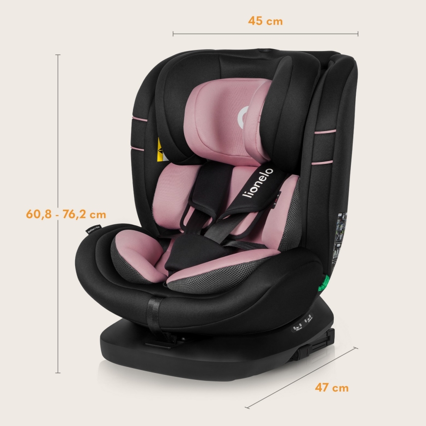 Lionelo - Fotelik samochodowy z obrotową podstawą BASTIAAN i-Size 40-150 cm Różowy