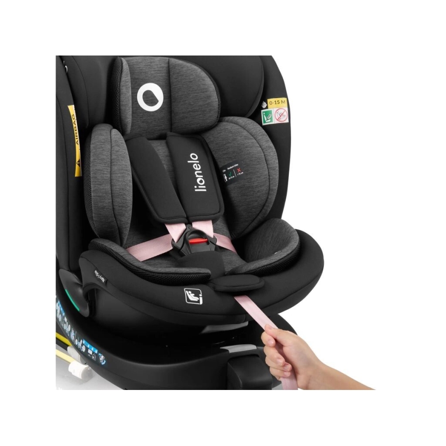 Lionelo - Fotelik samochodowy z podstawą swivel NAVY i-Size 40-150 cm czarny/różowe