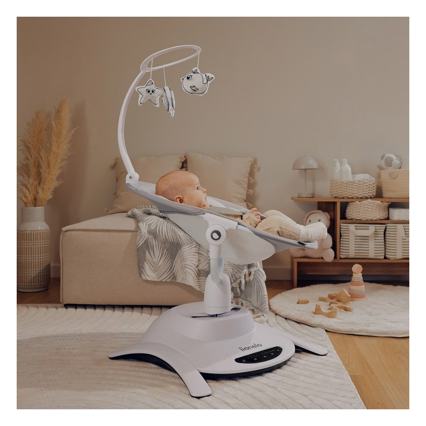 Lionelo - Bujaczek dziecięcy z melodią 2 w 1 BELLA 4xAA Betonowy szary + pilot zdalnego sterowania