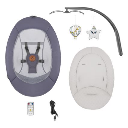 Lionelo - Huśtawka dla dzieci z melodią RALF 4xAA Grey Graphite + pilot zdalnego sterowania