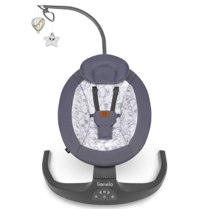 Lionelo - Huśtawka dla dzieci z melodią RALF 4xAA Szary/Biały + pilot zdalnego sterowania