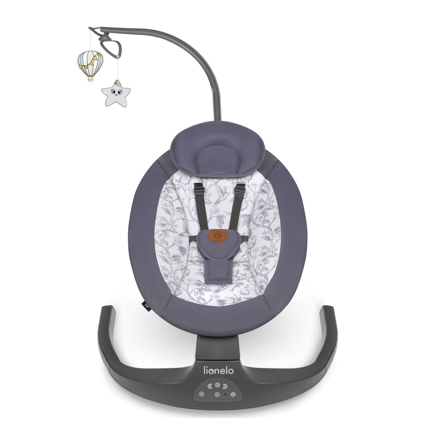 Lionelo - Huśtawka dla dzieci z melodią RALF 4xAA Szary/Biały + pilot zdalnego sterowania