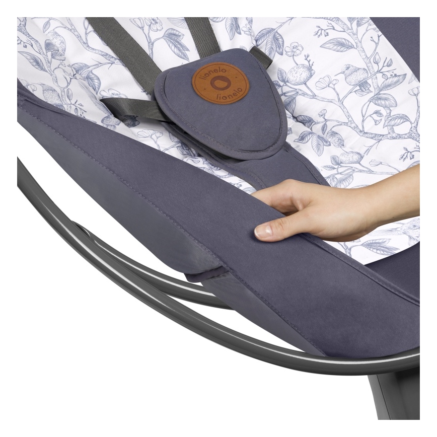 Lionelo - Huśtawka dla dzieci z melodią RALF 4xAA Szary/Biały + pilot zdalnego sterowania