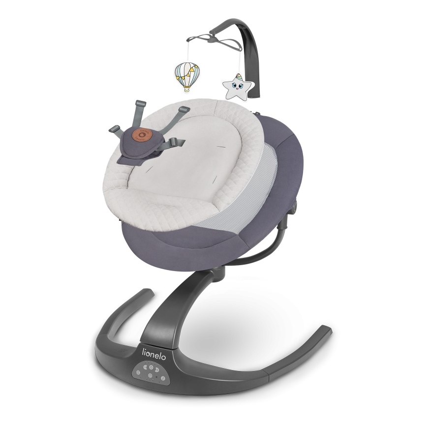 Lionelo - Huśtawka dla dzieci z melodią RINA 4xAA Grey Concrete + pilot zdalnego sterowania