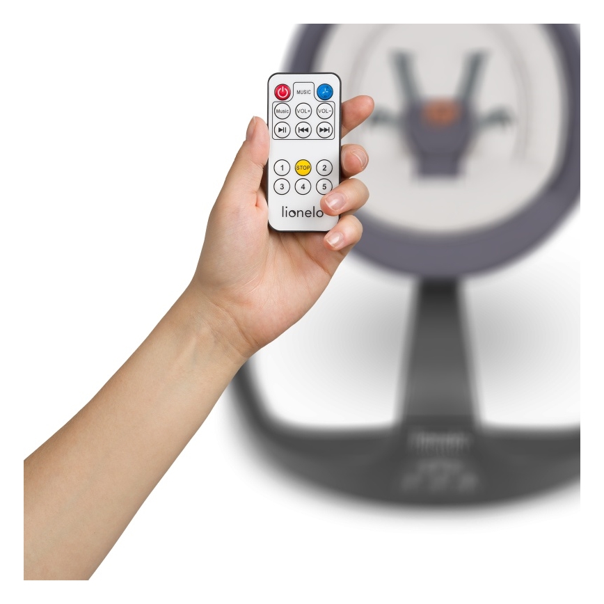 Lionelo - Huśtawka dla dzieci z melodią RINA 4xAA Grey Concrete + pilot zdalnego sterowania