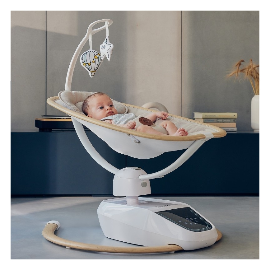 Lionelo - Huśtawka dziecięca z melodią OLIVIA Beige Natural + pilot zdalnego sterowania