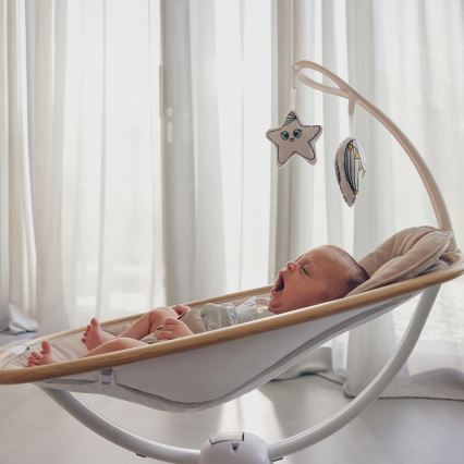 Lionelo - Huśtawka dziecięca z melodią OLIVIA Beige Natural + pilot zdalnego sterowania