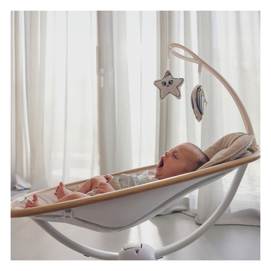 Lionelo - Huśtawka dziecięca z melodią OLIVIA Beige Natural + pilot zdalnego sterowania