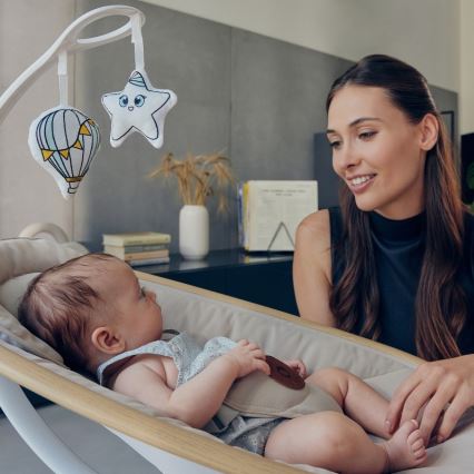 Lionelo - Huśtawka dziecięca z melodią OLIVIA Beige Natural + pilot zdalnego sterowania