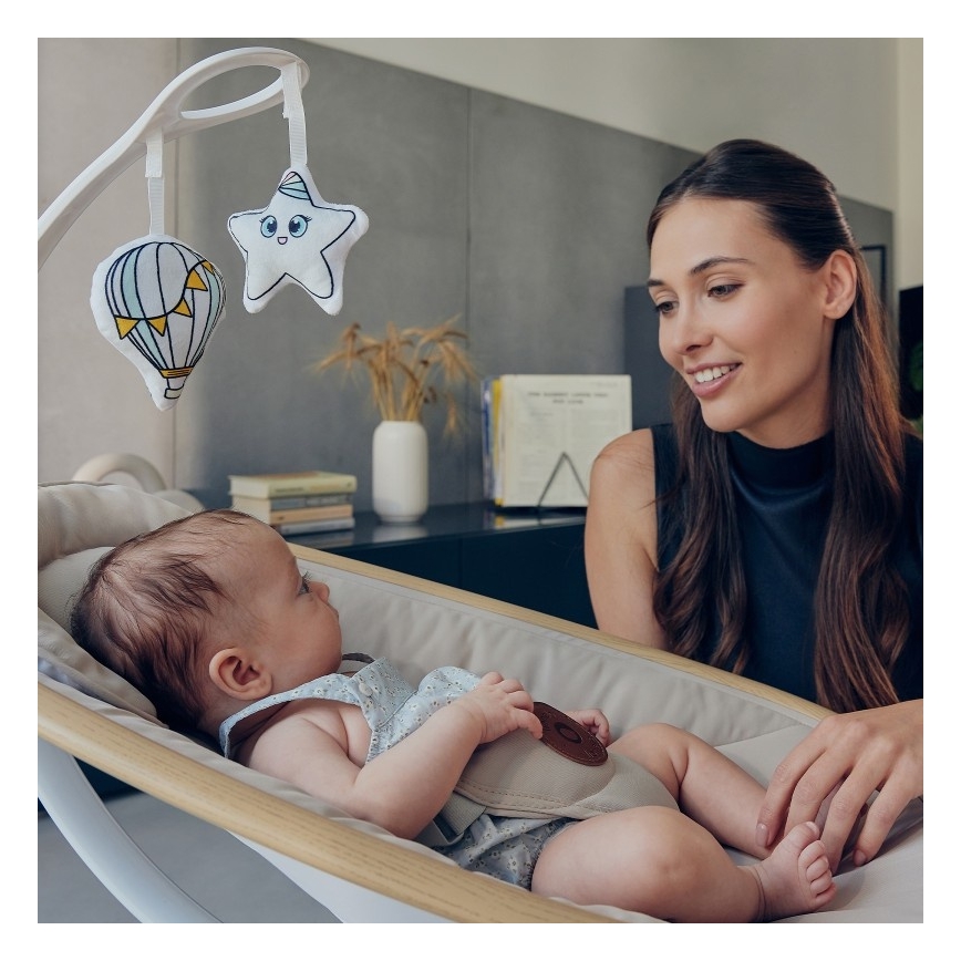 Lionelo - Huśtawka dziecięca z melodią OLIVIA Beige Natural + pilot zdalnego sterowania