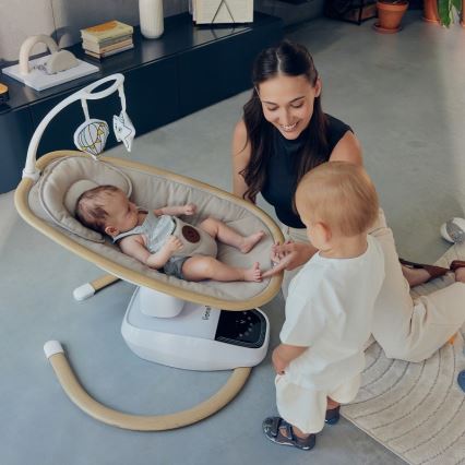 Lionelo - Huśtawka dziecięca z melodią OLIVIA Beige Natural + pilot zdalnego sterowania