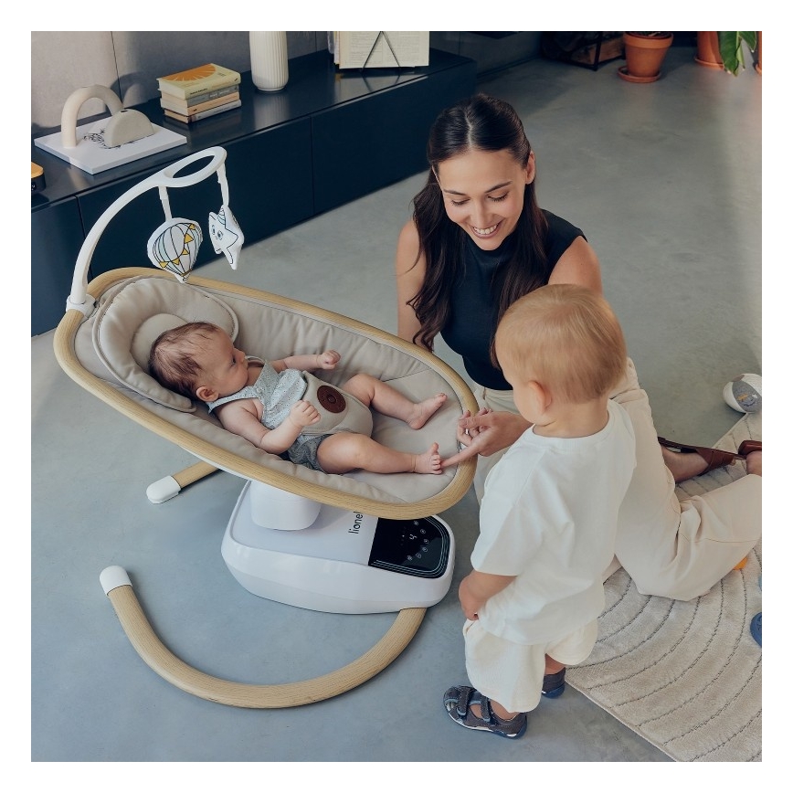 Lionelo - Huśtawka dziecięca z melodią OLIVIA Beige Natural + pilot zdalnego sterowania